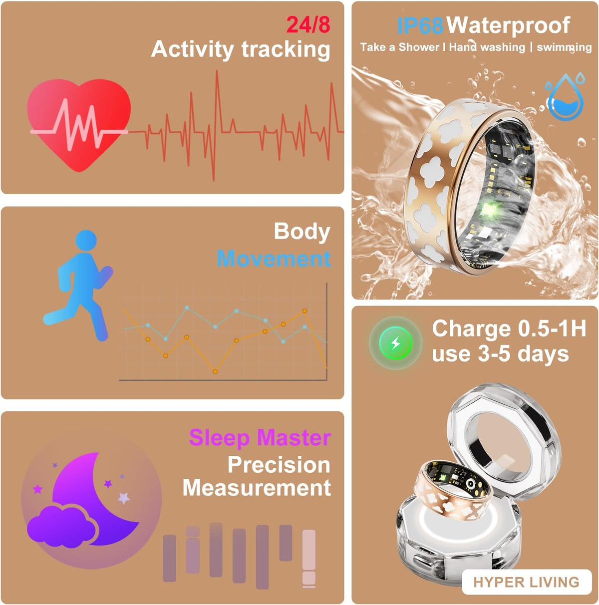 Smart Ring Health Tracker, Sleep Tracker Ring with Heart Rate, Waterproof Fitness Ring for Activity Monitoring/Steps/Distance/Calories, Air Gesture (11)