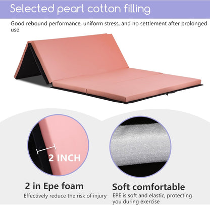 Gymnastics Tumbling Mats Portable Gymnastics Mat Foldable Tumbling Mat 2'x6'/4'x8' PU Leather Exercise Mat Yoga Mat with Carrying Handles for home Workout outdoor Yoga Gymnastics