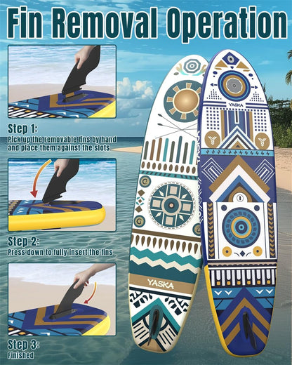 YASKA Inflatable Stand Up Paddle Board - 11ft Extra Wide Paddleboard with Premium SUP Board Accessories,Camera Mount,Non-Slip EVA Deck,5 Handles,Youth/Adult