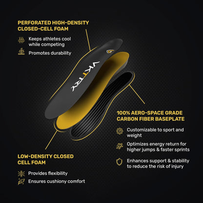 VKTRY Gold for Non-Cleated Shoes - Carbon Fiber Performance Insoles - Customized Athletic Inserts for Sports Basketball Volleyball Running & More | Shock Absorption US M12.5-13, W14.5-15, 121-170lbs
