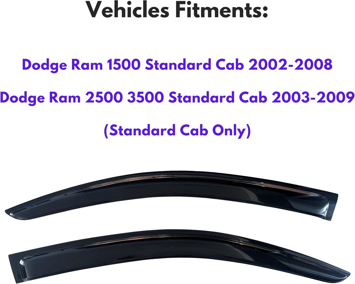 KPY Window Rain Guards Vent Visors Shades for 2002-2008 Dodge Ram 1500 Standard Cab, Window Wind Deflectors Shield for 2003-2009 Ram 2500 3500, 2003 2004 2005 2006 2007 2008 2009 (Standard Cab Only)