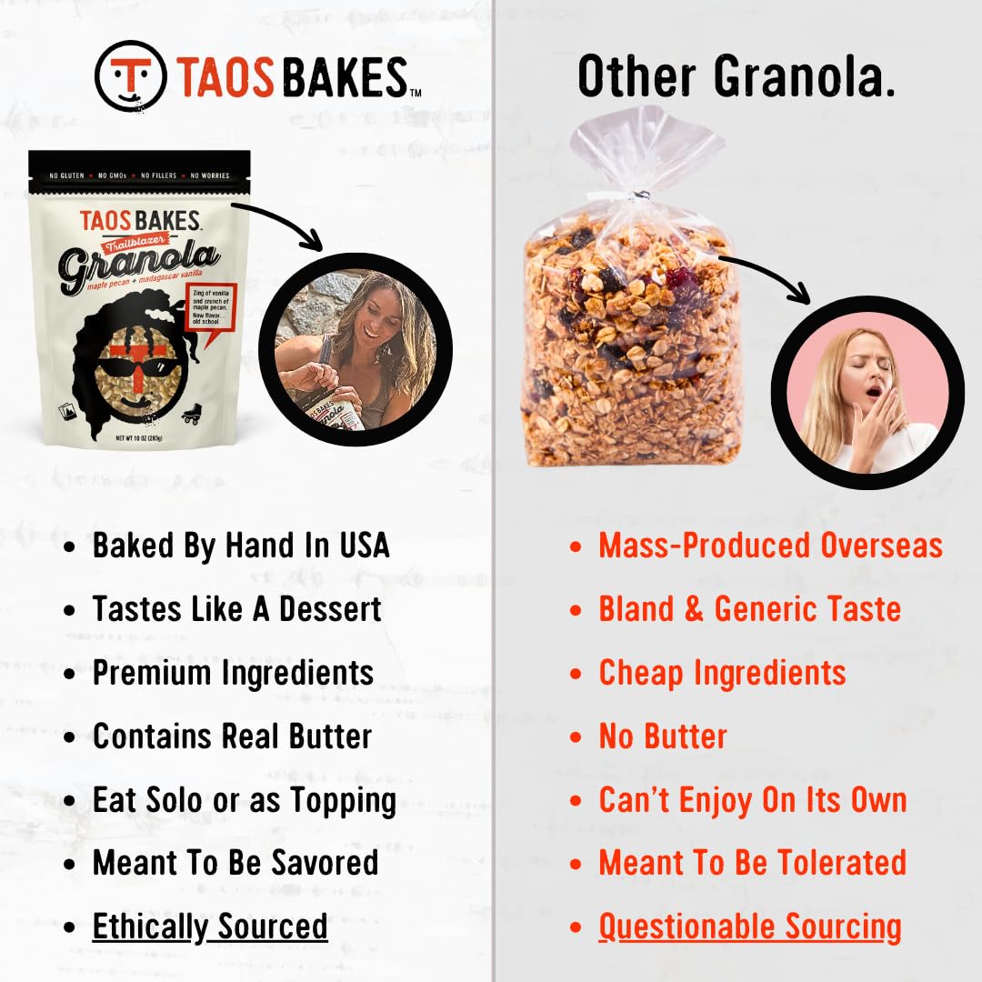 Taos Bakes - Maple Pecan & Madagascar Vanilla Granola - Crunchy Granola Breakfast Snack - Gluten Free, No GMOS, No Fillers - 10 oz (Pack of 3)