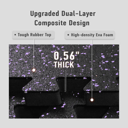 0.56in Thick 48 Sq Ft Exercise Equipment Mats, 12 Tiles Upgraded Rubber Top with High Density EVA Foam, Large Interlocking Puzzle Gym Flooring for Home Gym, Heavy Weight Workout, Black & Purple