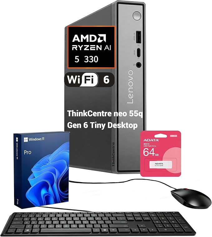Lenovo ThinkCentre neo 55q Mini Desktop Ryzen AI 5 330, 32GB RAM 1TB SSD