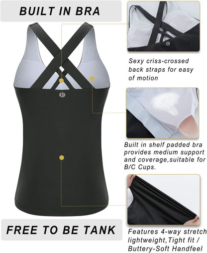 RUNNING GIRL Sports Bra for Women, Criss-Cross Back Padded Strappy Sports Bras Medium Support Yoga Bra with Removable Cups