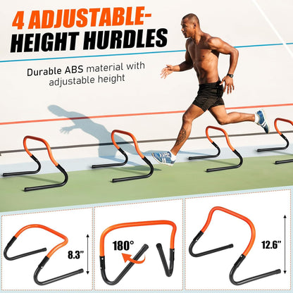Soccer Training Equipment, Agility Speed Training Set with 20ft Speed Ladder, 12 Cones, 4 Adjustable Hurdles, Jump Rope, Parachute | Ideal for Basketball, Football Practise, for Kids, Youth, Adults