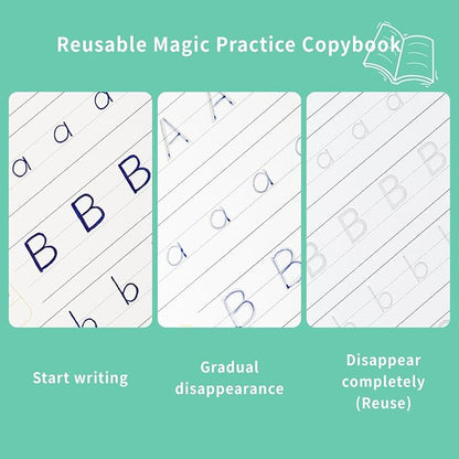 Premium Grooved Handwriting Practice for Kids, Reusable Children's Magic Copybook with Pencil Grips and Pouch, Large Size Calligraphy Workbooks Kit for Pre-School, Kindergarten(30 Refills)