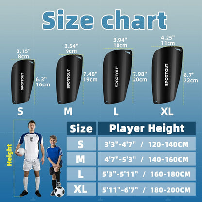 Sportout Soccer Shin Guards - Shin Guards Soccer Kids Youth Adult Protective Shin Pads with Sleeves and Insert Pocket for Boys Girls for Age 4-6, 6-8, 8-10,10-12,12-14,14-Adult