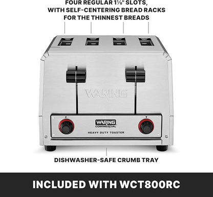 Waring Commercial WCT800RC 4-Slice Heavy Duty Commercial Pop-Up Toaster, 120V, 1800W, 5-15 Phase Plug