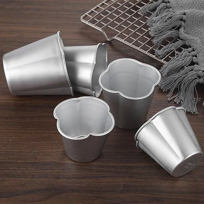 6 Packs Popover Pan, Aluminium Pudding Tin Cup Baking Maker, Individual Muffin Chocolate Molten Brownie Tumbler Raspberry Souffle Cupcake Moulds - Five-Petaled Flower Pudding 3"x 2.4"