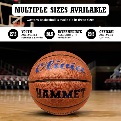 HAMMET Personalized Basketball - Customized Indoor and Outdoor Basketball with Your Name or Text - Ideal Gift for Son, Daughter, Boy or Girl