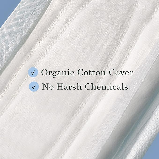 Rael Incontinence Pads for Women, Organic Cotton Cover, Postpartum Essential, Heavy Absorbency, Bladder Control, 4-Layer Core with Leak Guard Technology, Long Length (Moderate, 60 Count)