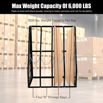 1500LBS Vertical Bar Rack Standing Storage Rack, 47" W x 24" D x 60" H Steel Vertical Long Parts Storage Rack with Galvanized Chains & 2 Side Pegboards, 4 Bays Lumber Storage Rack for Garage Storage