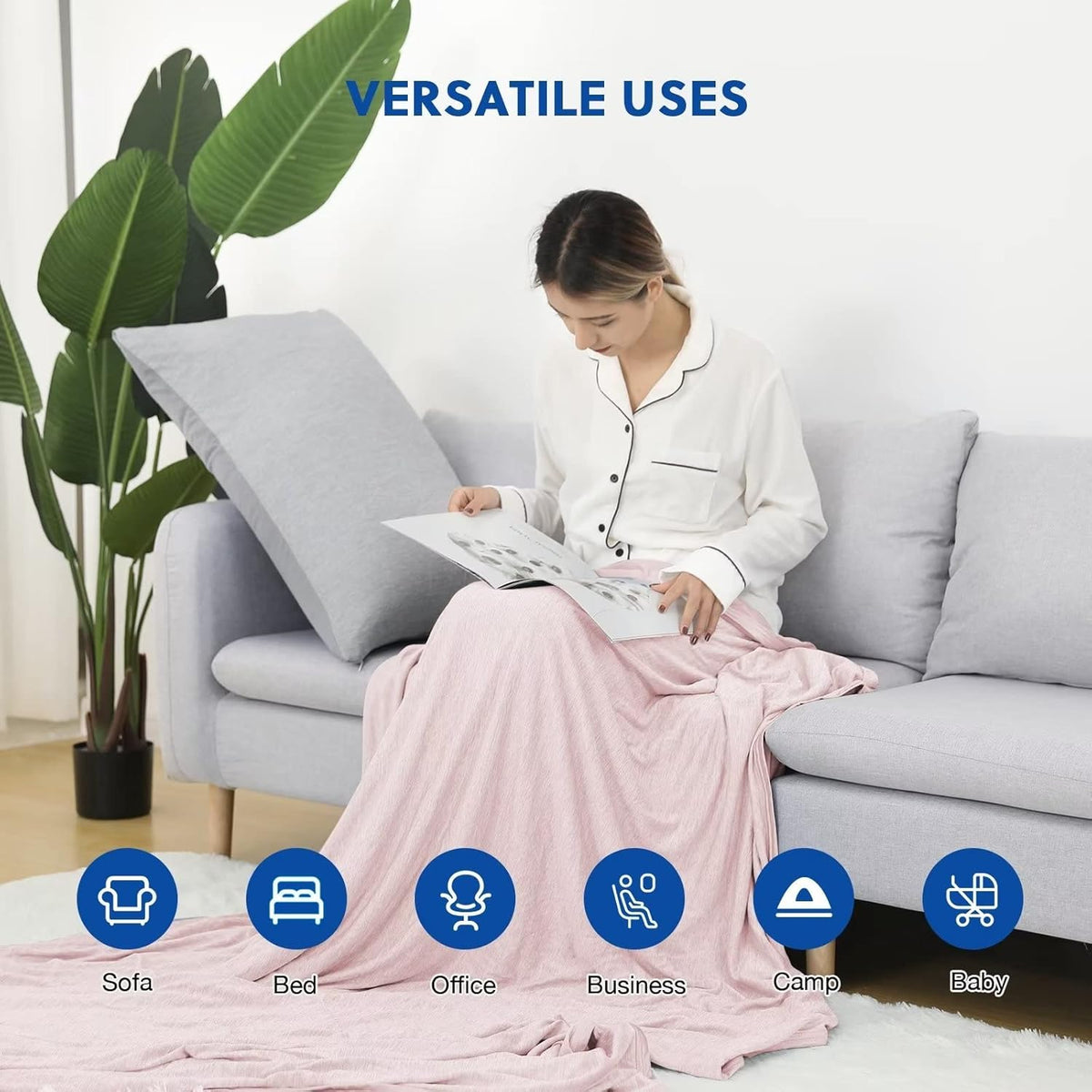 HOMFINE Cooling Blankets for Hot Sleepers - Summer Blanket Thin Lightweight Breathable Soft Double Side Enhanced Cooling for Bed Couch Sofa, Keep Cool for Night Sweats (Pink, 50 x 70 inches)