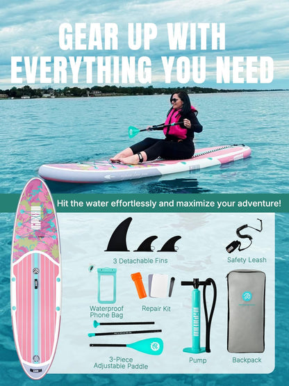 Niphean Inflatable Stand Up Paddle Board with SUP Accessories, Anti-Slip EVA Deck, 10’6’’ Inflatable Paddle Boards for Adults & Youth of All Skill Levels