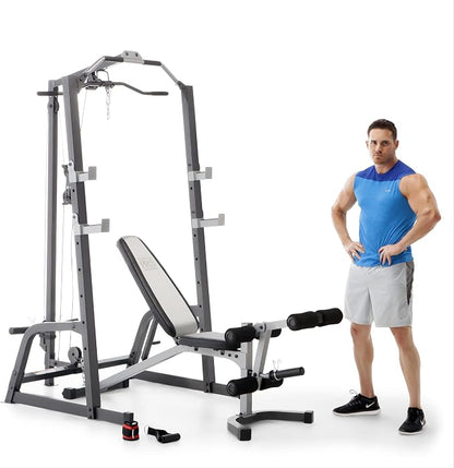 Marcy Pro Deluxe Cage System with Weightlifting Bench All-in-One Home Gym Equipment PM-5108