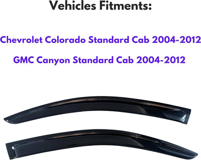 KPY Window Visor Compatible with Chevrolet Colorado Standard Cab 2004-2012 & GMC Canyon Standard Cab 2004-2012, Rain Guard Vent Deflectors Tape-On, 2005 2006 2007 2008 2009 2010 2011 (Standard Cab)