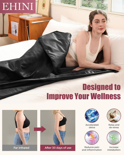 Infrared Sauna Blanket - Portable Far Infrared Sauna for Home Relaxation - PU Sauna Blanket - Infrared Blanket Sauna with 77–176 °F Temp Range（Pure Black）