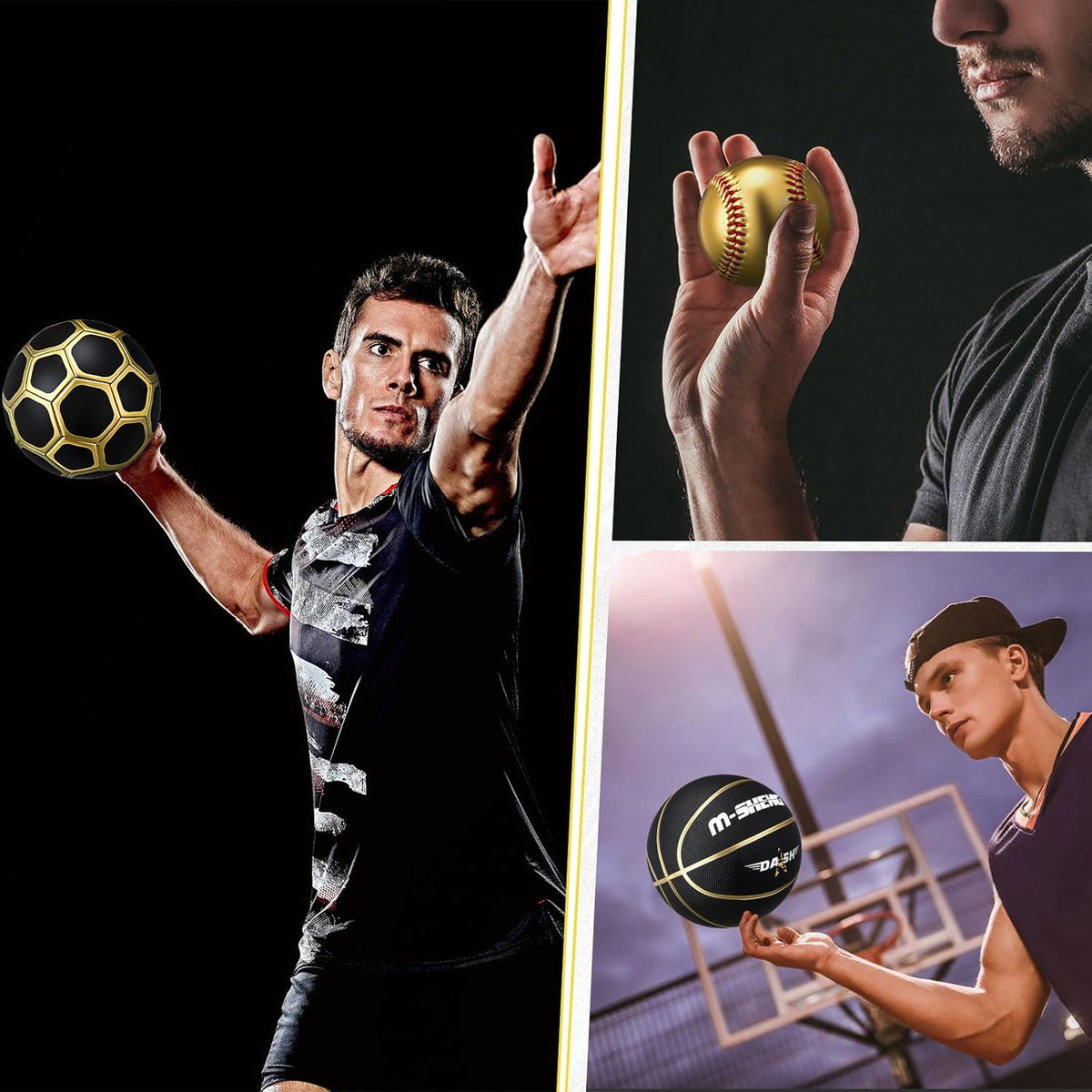 6 Pcs Multi Sport Ball Set Official Size Football, Basketball, Soccer, Volleyball, Playground Ball, Baseball with Equipment Bag Pump for Teen Adult Sport Gift Back to School