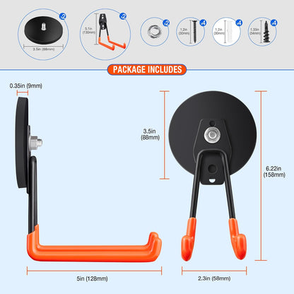 2Pcs Large Strong Magnetic Hooks for Hanging Heavy Duty, 3.5in Neodymium Magnet Storage Utility Hooks, Steel Long Magnetic Holder/Hanger Hook Organizer for Hanging Garage/Garden/Power Tools