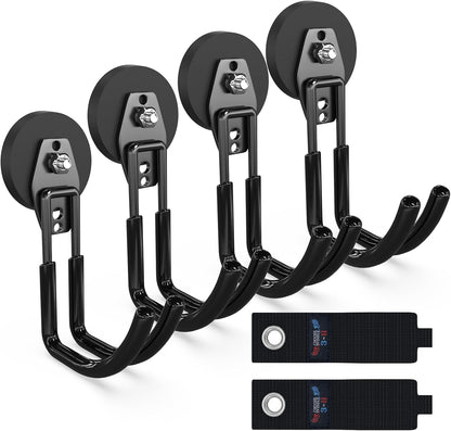 3-H Heavy Duty Magnet Garage Hooks 4 Pack, J Shape Strong Magnetic Hooks for Hanging Cordless Power Drill, Utility Magnetic Tool Holder for Metal Cabinet, Steel Pegboard, Toolbox, Garage(Black)