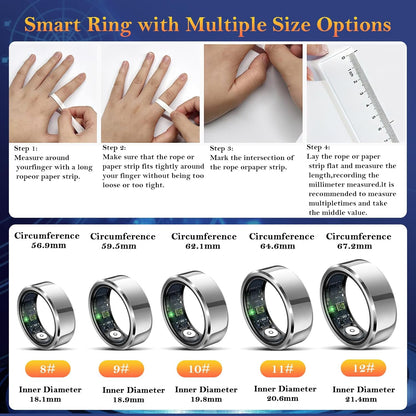 Smart Ring for Women Men-Wearable Fitness Tracker with Sleep Tracking Heart Rate Healthy Monitor Ring Activity Monitoring Steps Calories