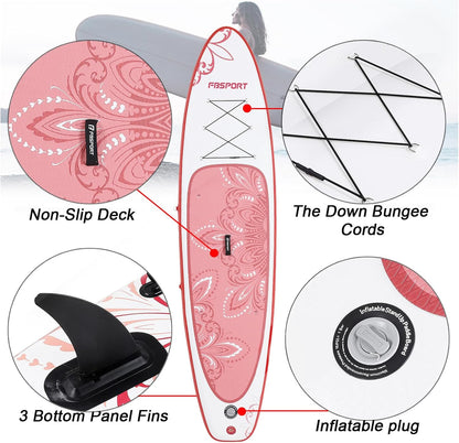FBSPORT 11' Premium Stand Up Paddle Board, Yoga Board with Durable SUP Accessories & Carry Bag | Wide Stance, Surf Control, Non-Slip Deck, Leash, Paddle and Pump for Youth & Adult