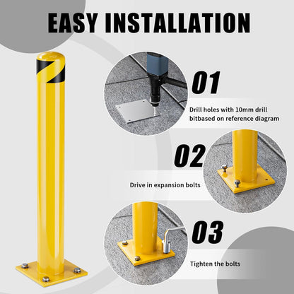 Safety Bollard Post, 42 Inch Height Steel Bollards, 4.5 Inch Diameter Parking Bollard, Yellow Powder Coated Safety Parking Barrier Post, for Traffic Sensitive Areas (42inch 4Pack)