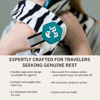trtl Pillow - Scientifically Proven Super Soft Neck Support Travel Pillow - Machine Washable (Zebra, Junior)