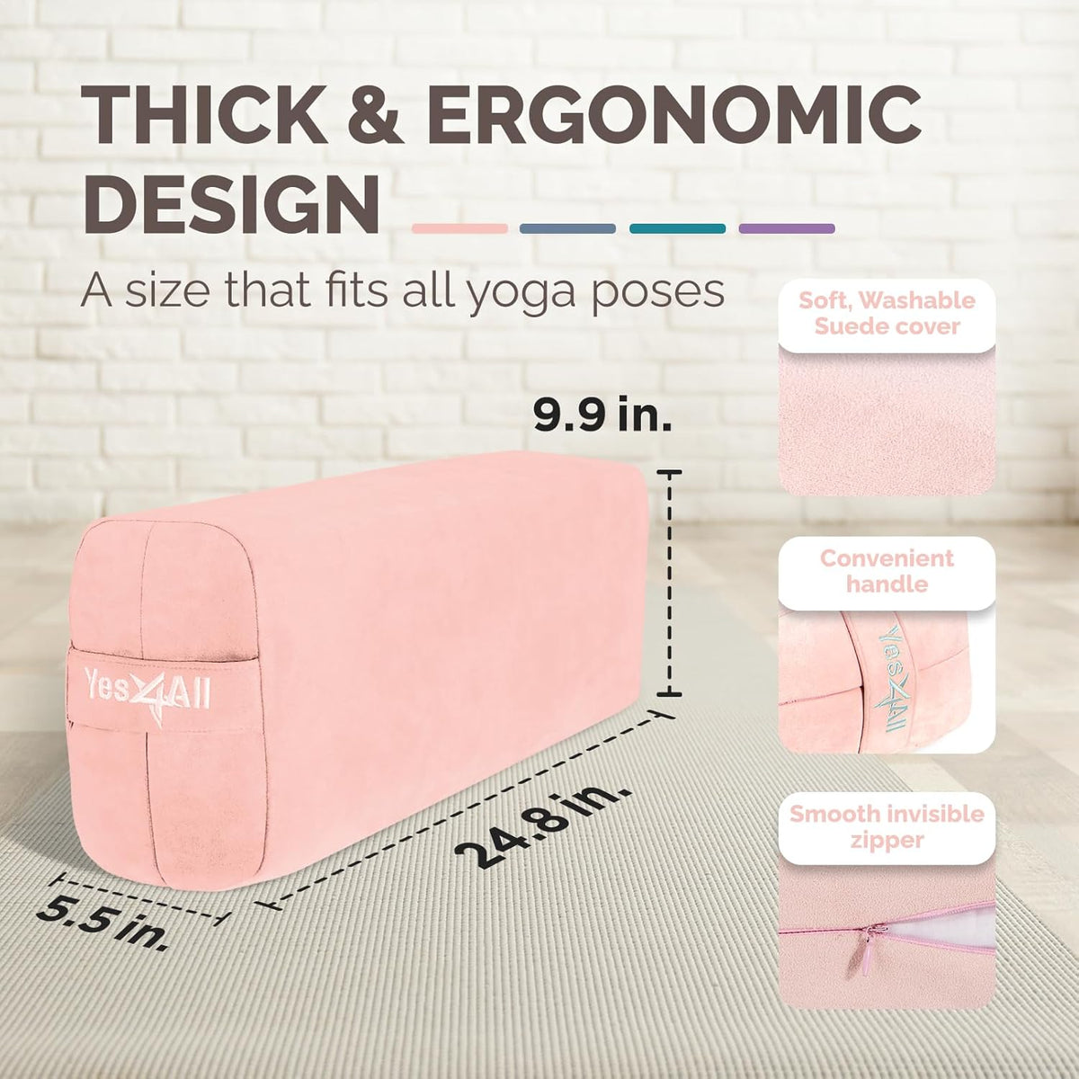 Yes4All Triple-Layer Sponge Yoga Bolster Pillow for Restorative Yoga & Meditation - Versatile Yoga Support Pillow, Balance & Poses Modification