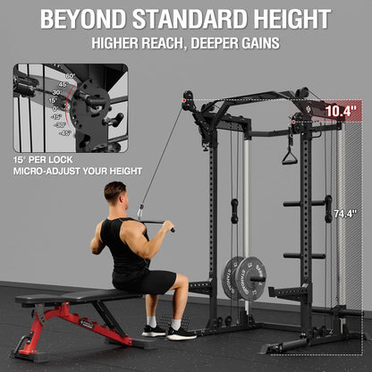 Mikolo Power Cage, 2000LB Power Rack with Independent Dual Pulley System, Multi-Function Home Gym Workout Machine for Cable Crossover