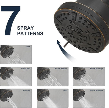 High Pressure Shower Filter Head Oil Rubbed Bronze Fixed Shower Head 7 Settings, 5 Inch Bathroom Rain Shower Head with Enhanced Filter for Hard Water, Reduces Chlorine and Harmful Substances