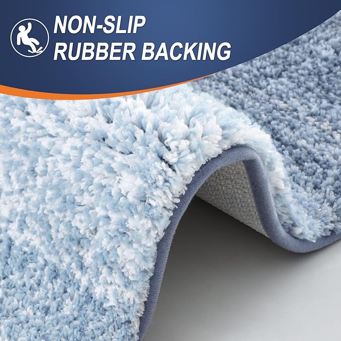 OLANLY Bathroom Runner Rugs Mat 47x17, Extra Soft Absorbent Microfiber Bath Rugs, Rubber Backing, Quick Dry, Washable Long Bath Mats for Bathroom Floor, Tub and Shower, Home Decor Accessories, Blue