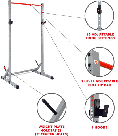 Sunny Health & Fitness Multifunctional Strength Training Home Gym – Complete Workout Equipment with Training Attachments, Optional Squat Stand, Power Rack Cage, Adjustable Incline Bench