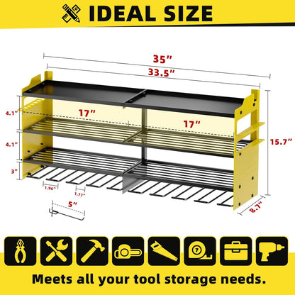 Power Tool Organizer Wall Mount with 8-Drill Holders-600Lbs Load Heavy Duty Metal 4-Layers Garage Storage and Organization Adjustable Battery Tools Rack Utility Racks Gifts for Men