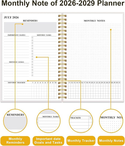 2026-2029 Monthly Planner - 36 Month PLanner Calendar from August 2026 to June 2029, 3 Year Planner 2026-2029 with Flexible Cover, Inner Pocket, Perfect for Home | School | Office, 5.8" x 8.5", Crushed Flower
