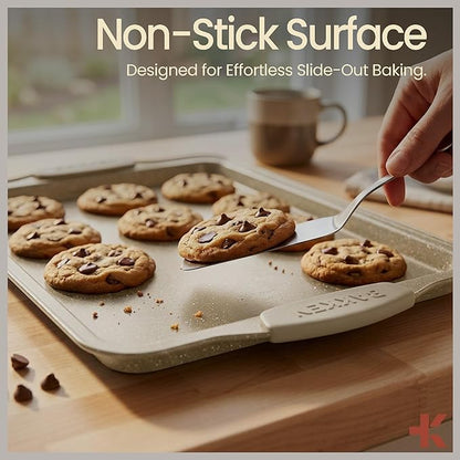 BAKKENMASTER 6-Piece Deluxe Nonstick Baking Pan Set - Professional Grade Carbon Steel Bakeware with White Marble Coating & Silicone Handles