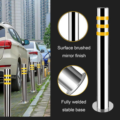 Stainless Steel Parking Bollards for Driveway, Industrial Safety Bollards Reflective Channelizer Post, Parking Barrier, Sturdy and Durable, Easy to Install, for Crowd Control(Silver (1pcs),8.9*100cm/3