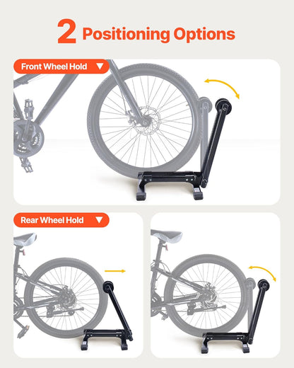 VEVOR Bike Racks 2 Pack, Fits 20 to 29 Inch Mountain & Road Bikes, Alloy Steel Rust-Resistant Bike Floor Stand Rack, Foldable Bicycle Stand for Entryway, Garage, Home Bikes Parking & Storage, Black