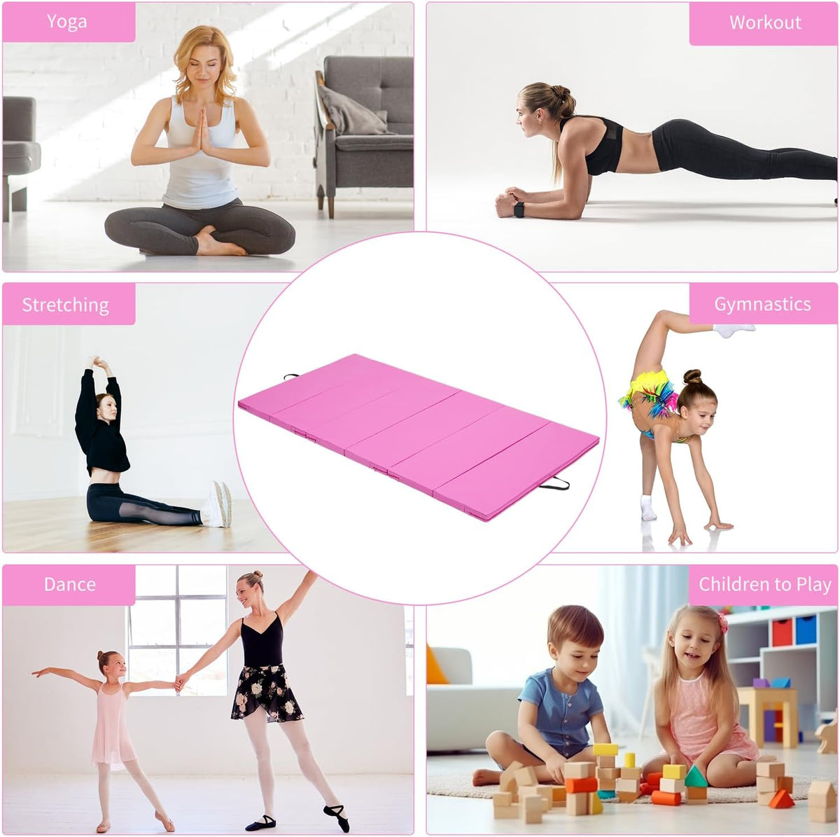 ZENOVA Gymnastics Mat 6'x3'x2''/4'x8'x2'' Exercise Mat Gym Mat for Home Aerobics Workout Foldable Tumbling Mat Children Gifts