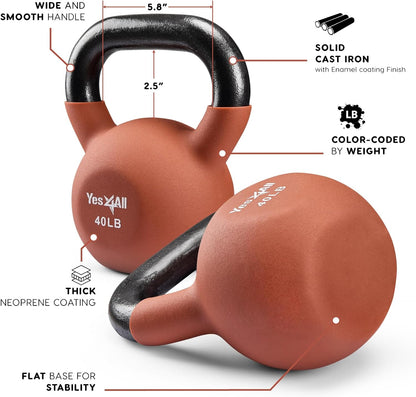 Yes4All Kettlebells 5lbs-65lbs & Kettlebell Sets Adjustable Weights, Kettlebell for Weight Training, Home Workout Equipment with Secure Grip for High Rep, Exercise Equipment