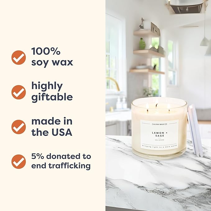 Calyan Wax Co. Mahogany & Cashmere 3 Wick Scented Candle - 43 Hour Burn - Luxury 3 Wick Soy Candles - Non Toxic Soy Wax Candles - Long Lasting Large Glass Jar Candle for Home - 14.9oz