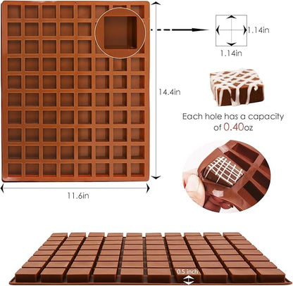 Sakolla Square Chocolate Mold, 80 Cavities Silicone Molds for Chocolate, Caramel, Praline, Ice Cube, Jelly, and Gummy (Coffee）