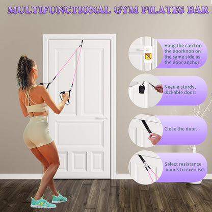 Pilates Bar Kit with Resistance Bands,Pilates Bar with Stackable Bands Workout Equipment for Legs,Hip,Waist and Arm,Exercise Fitness Equipment for Women & Men Home Gym Yoga Pilates