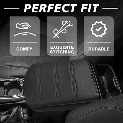 Muslogy Center Console Armrest Cover Compatible with Toyota Tacoma 2016-2023 Comfort Armrest Pad Arm Rest Cushion Vegan Leather Protector Regular Thick