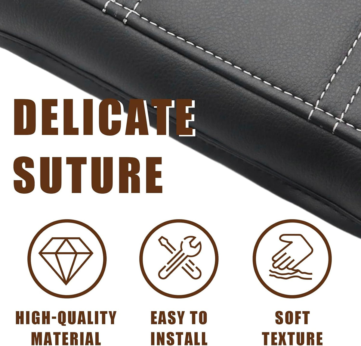 Muslogy for Acadia 2017-2023 Center Console Pad Armrest Cover Vegan Leather Cushion Pad Accessories Armrest Lid Protector Extra Soft Compatible with GMC Acadia 2023 2022-2017 (Black/White Trim)