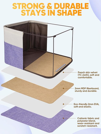 BALEINE 4 Pack Fabric Closet Storage Bins for Shelves, Linen Closet Organizers and Storage, Decorative Baskets for Organizing, Shelf, Clothes, Home, Office (Lavender, 17''x13''x10.5'')