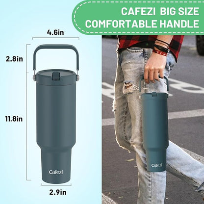 50oz Tumbler with Lid and Straw, Stainless Steel Water Bottles with Flip Straw and Top Handle, Leak Proof, Fits in Cup Holder, Vacuum Insulated Water Bottle for Home, Office, Outdoors, Car