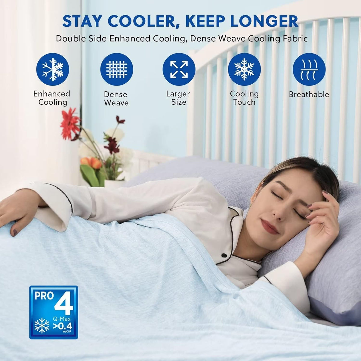 HOMFINE Cooling Blankets for Hot Sleepers - Summer Blanket Thin Lightweight Breathable Soft Double Side Enhanced Cooling for Bed Couch Sofa, Keep Cool for Night Sweats (Light Blue, 108 x 90 inches)