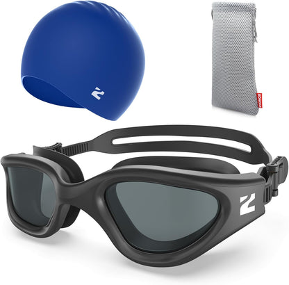ZIONOR G1 Lite Swim Goggles with Swim Cap Comfortable Anti-fog Swimming Goggles Cap Set for Adult Men Women